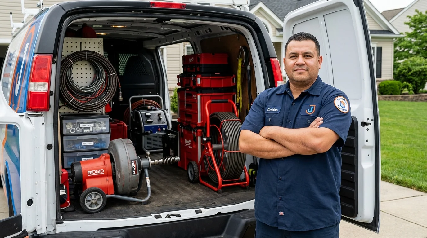 Professional drain cleaning equipment and Johns Plumbing LLC plumber in Berkeley Heights